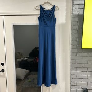 Blue bridesmaid formal maxi dress- cowl neck